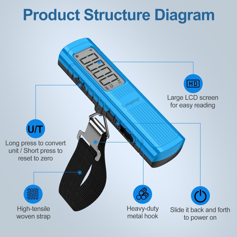 Battery-Free Digital Luggage Scale, 110lbs/50kg Portable Handheld Hanging Scale for