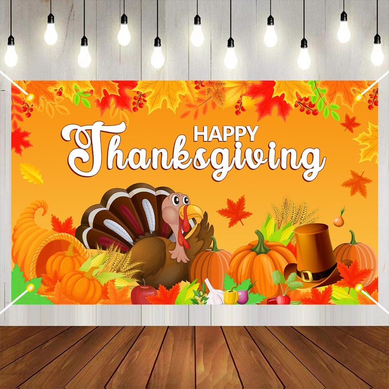 Thanksgiving Banner Decorations Turkey Maple Leaf Pumpkin Home Party Fall