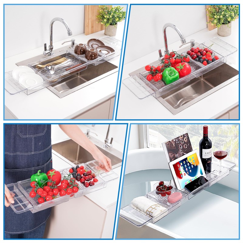 HOMEE Acrylic Bathtub Tray, Expandable Bath Caddy Tray for Bathtub,