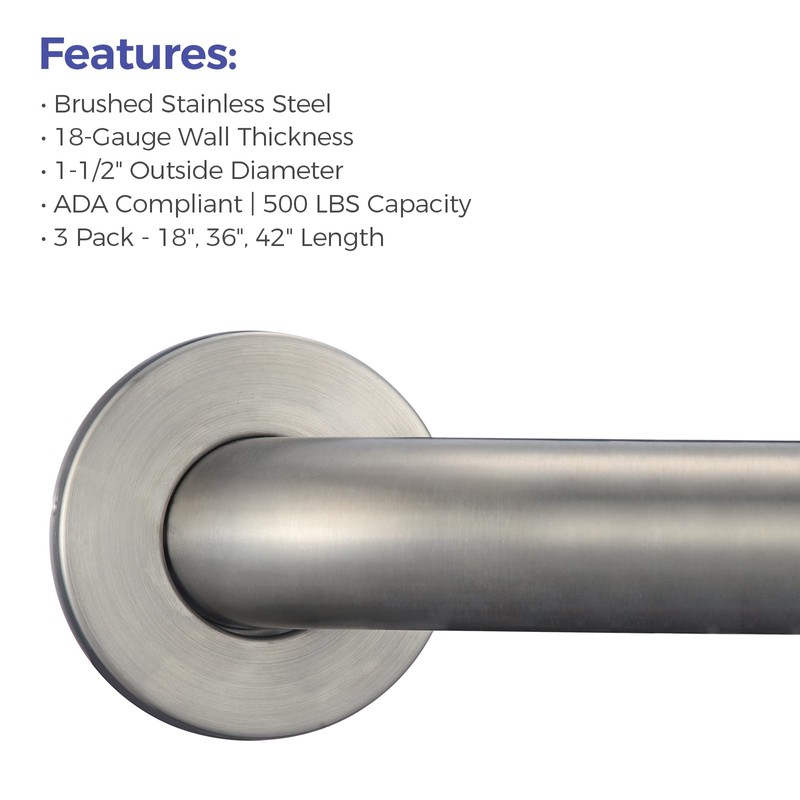 Stardrix Grab Bar Bundle for ADA Compliance, Brushed Stainless Steel