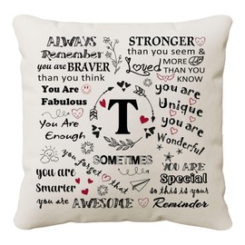 HKTNGEX Inspirational Throw Pillow Cover Gift,26 Letter Initial Alphabet A-Z Cushion Cover Pillowcase For Daughter Son Sisters Friends Colleague Birthday Christmas Graduation Reminder Home Decor (T)