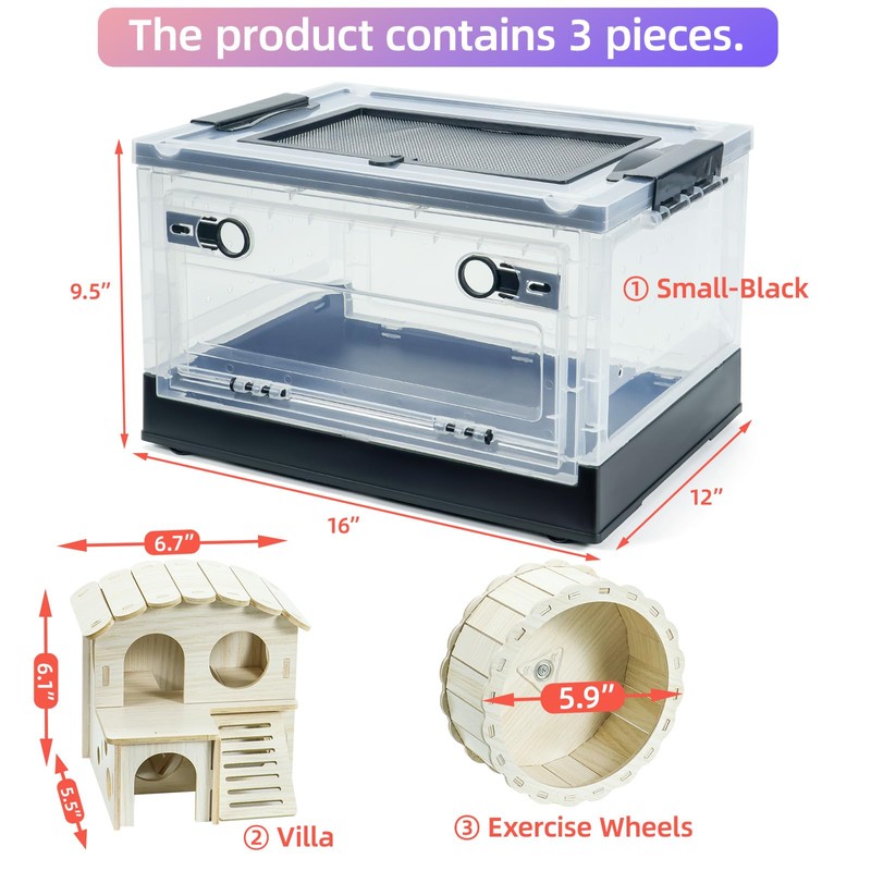 Hamsters Cage Large, Foldable Portable 360° Viewing Ventilated Cages with