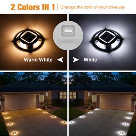 VOLISUN Solar Driveway Dock Marine Lights 8-Pack,2 Colors in 1,Outdoor LED Deck Lights,Solar Powered Waterproof Warning Step Light for Driveway Sidewalk Pathway (White/Warm White),Saltwater Resistant