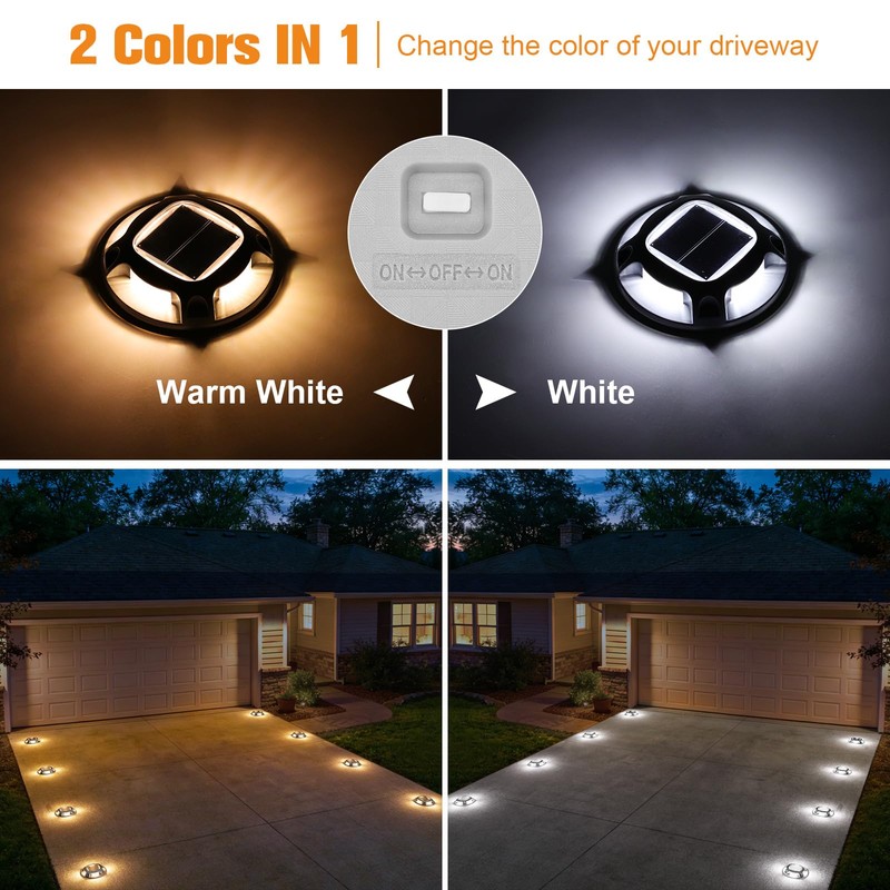 VOLISUN Solar Driveway Dock Marine Lights 8-Pack,2 Colors in 1,Outdoor
