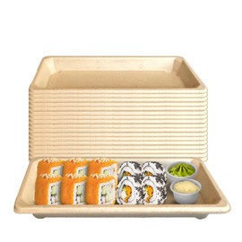 EcoQuality Compostable Sushi Trays Small - Natural Sugarcane Bagasse Take Out Sushi Container - Biodegradable, Disposable Sushi Plate, Eco Friendly, Plastic Alternative, to go, Serving Tray (400)