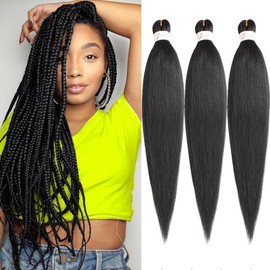Xtrend 3 Packs Easy Braids Pre-Stretched Braiding Hair 20 Inch EZ Braiding Hair Professional Hot Water Setting Synthetic Fibre for Crochet Braiding Hair Yaki Texture Braiding Hair Extensions