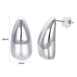 Vissen Dupes18k Gold Earrings Women's Large Teardrop Silver Chunky Hypoallergenic Nickel-Free Fashion Jewellery Lightweight Earrings, Stainless Steel