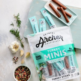 Country Archer Country Archer Mini Turkey Jerky Sticks - All Natural Turkey Sticks, Protein Snack, Turkey Jerky Sticks for People, Turkey Snack, Meat Sticks, Gluten Free, Keto, Rosemary Flavor - 0.5 oz (Pack of 12)