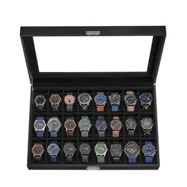 SONGMICS 24-Slot Watch Box, Lockable Watch Storage Case with Glass Lid, Gift Idea, Ink Black Synthetic Leather, Ink Black Lining UJWB024B02
