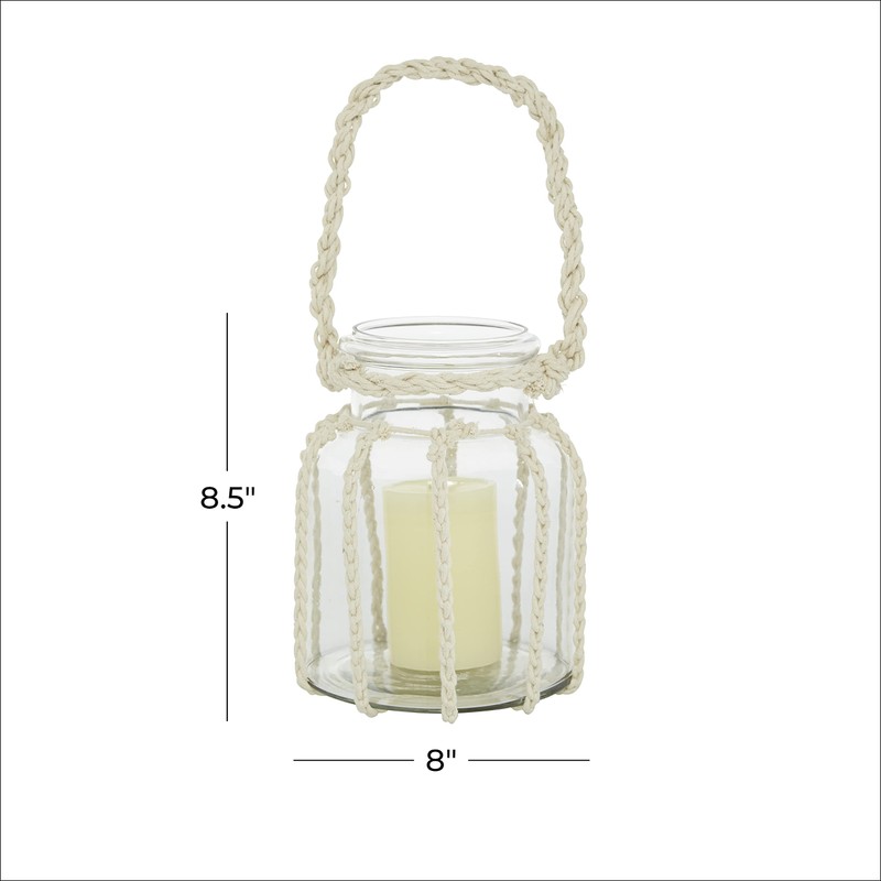Deco 79 Glass Decorative Candle Lantern with Rope Handle, 8"