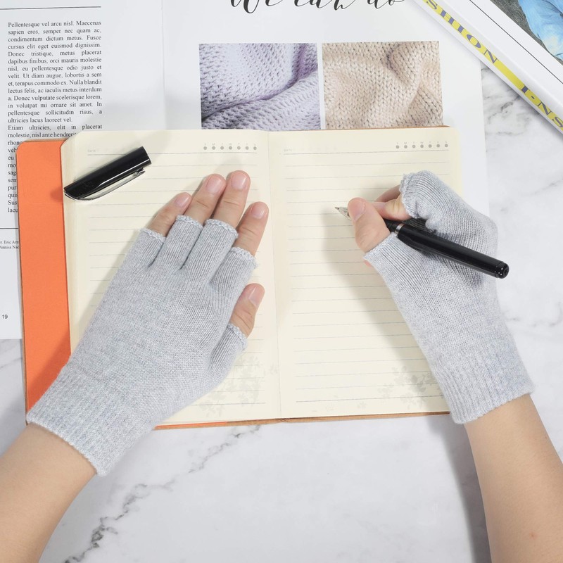 ZLYC Women's Wool Half Finger Gloves Winter Knitting Fingerless Gloves,