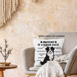 MONALET Funny Border Collie Dog Anatomy Throw Pillow Covers 18x18, Dog Home Decor Decorative Pillow Cases for Bedroom Living Room Couch Bed Sofa, Border Collie Pillowcases Gifts for Dog Lovers Owner