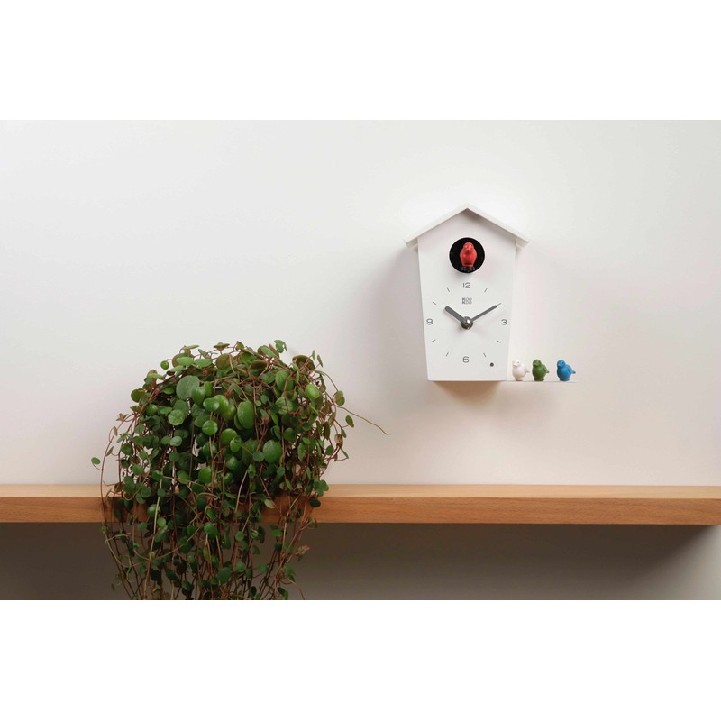 KOOKOO BirdHouse mini white, tiny modern cuckoo clock w. 12