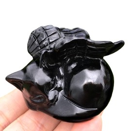 Xzyycyj Cat Angel Figurine Carved Black Obsidian Cat Figurine Natural Quartz Crystal Animal Statue Healing Crystals (obsidian 3)