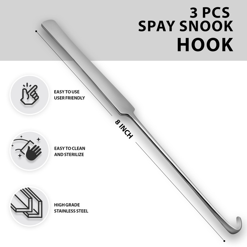 Veterinary Spay Snook Hook, 8 inches, Stainless Steel (12 pcs.)