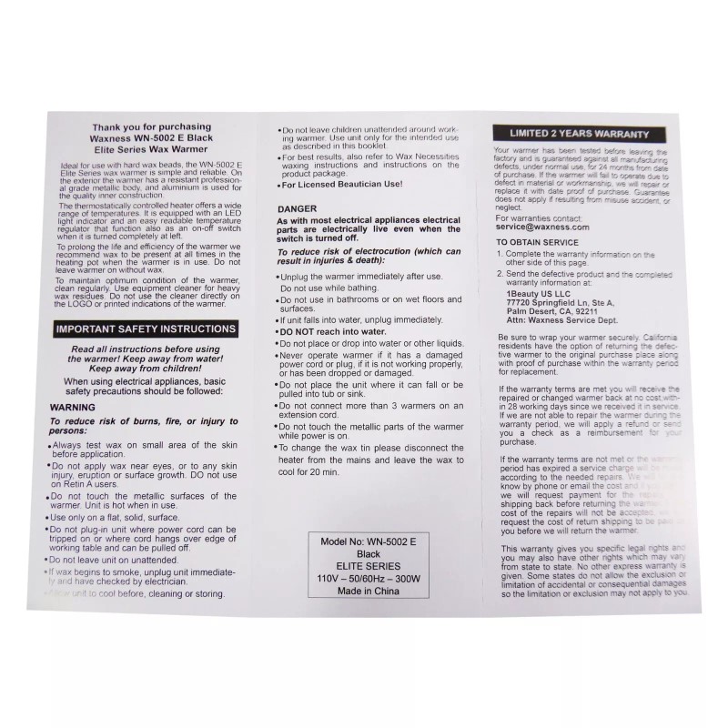 Waxness Professional Double Wax Heater WN-5002 E Black Elite Series