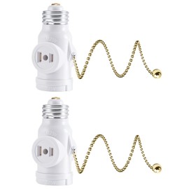 DiCUNO E26 Light Socket to Plug Adapter, 2 Polarized Outlet Bulb Splitter, UL Listed, Gold Pull Chain Switch Control Light Bulb, Standard (Medium) E26 Base to 2-Prong Outlets Converter, White, 2-Pack