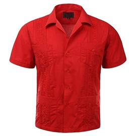 Maximos USA Men's Cuban Guayabera Button-Up Shirt by Trend Setters Red (large)