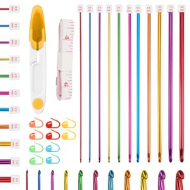 Tunisian Crochet Hook Set, 27 cm Tunisian Crochet Hook Long with Accessories, Tunisian Crochet Hook Made of Aluminium, Colourful Afghan Crochet Hook 2 mm - 8 mm, for Beginners, Crochet and Knitters