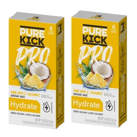 Pure Kick Pro Pineapple Coconut Powdered Drink Mix - Pack of 2 - Zero Calorie - Low Sugar - Hydrate - 2 Times the Electrolytes - 100% of DV for Vitamins A,C, and E