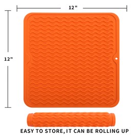 MicoYang Silicone Dish Drying Mat for Multiple Usage,Easy clean,Eco-friendly,Heat-resistant Silicone Mat for Kitchen Counter or Sink,Refrigerator or Drawer liner Orange M 12 inches x 12 inches