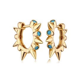 MYEARS Women Gold Huggie Hoop Spike Earrings Ear Stud Cuff Turquoise 14K Gold Plated Small Simple Minimalist Hypoallergenic Everyday Jewelry