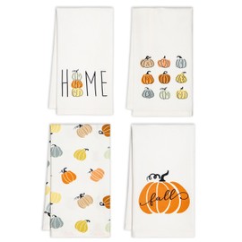 PurpleEssences Pumpkin Cotton Kitchen Towels Set of 4 - Absorbent Dish Towels Set Tea Towels Bar Towels Multi Purpose Kitchen Linen, Drying Dish Hand Towels 16 x 26 Inch - Fall Home