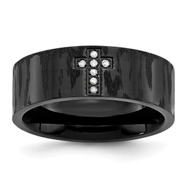 Stainless Steel Black Diamond Holy Cross Wedding Band Ring Christian Religious Size 11.5