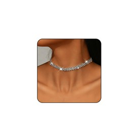 PINCHUAN Silver Choker Necklaces for Women Rhinestone Choker Diamond Choker Necklace Women’s Silver Prom Necklace Sparkly Crystal Rhinestone Choker for Prom Party Jewelry Gift-Silve/LX