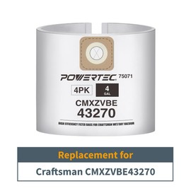 POWERTEC CMXZVBE43270 Vacuum Bags for Craftsman 43270 4PK, for Craftsman CMXEVBE 17612, 4 Gallon Replacement Dust Collection Bags, Shop Vacuum Bags (75071-P2)