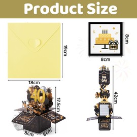 OFFCUP Happy 40th Birthday Pop-Up Greeting Card, 40 Years Old Birthday Card with Notes & Envelope, 3D Pop-Up Cards Gifts for Wife Husband Mother Father Women Men Friend (Pull-out Style)