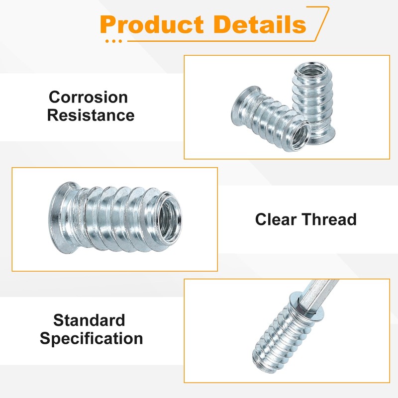 sourcing map 25 Pcs Threaded Insert for Wood, 1/4" -