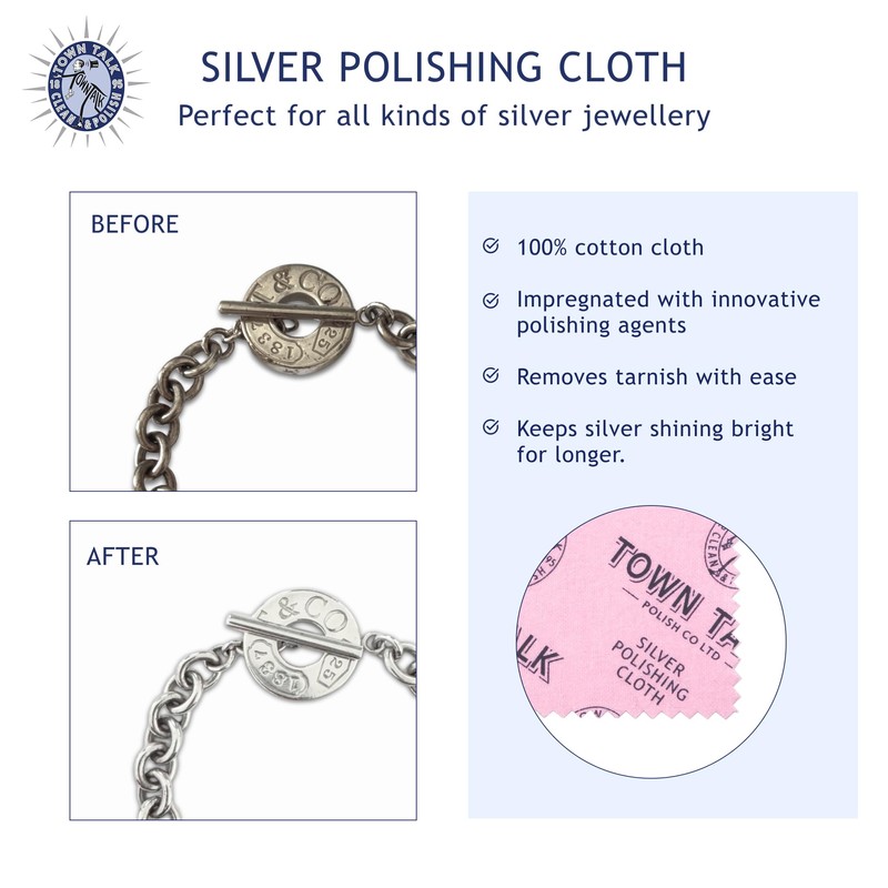 Town Talk Anti-Tarnish Silver Polishing Cloth for Silver Jewellery 12x17cm