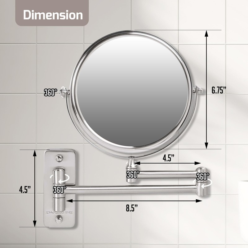 OVENTE 7" Wall Mounted Makeup Mirror with 1X/10X Magnification, Double