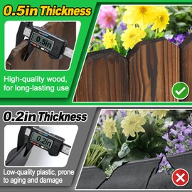 Rustic Pine Wood Garden Fence - 19.8ft Total Length (3pcs 6.6ft L*12in H) Easy to Install Sturdy Wooden Landscape Edging Border, No Fading Planter Fencing for Yard Flower Bed Lawns Pathway Tree