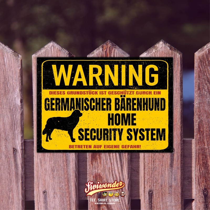 German Bear Dog Sign Warning Security System Door Sign Dog