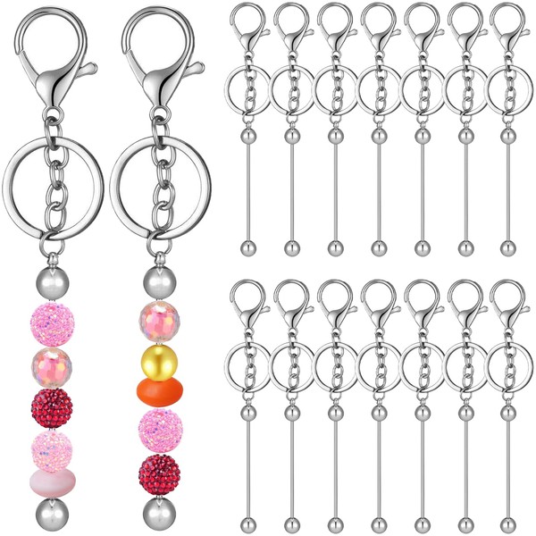 14 Pieces Beadable Keychains Bars, Beadable Keychain Making Kit Bulk