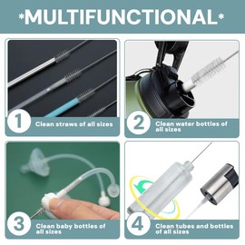 KUTO 12 Pcs Straw Cleaner Brush Kit with Nylon Bristles - Extra Long Pipe Cleaners for Tumbler, Water Bottle, Sippy Cup, Tubes & Hummingbird Feeders - 6 Different Diameters