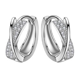 1 Pair Diamond Earrings, 1 Jewelry Box, Women's Hoop Earrings, Cartilage Covering Earrings, Intertwined Earrings, 8pcs Design (White Gold)