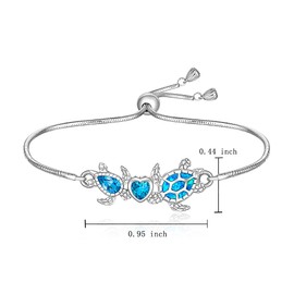 Turtle Bracelet for Women Blue Opal Sea Turtle Bracelet Sterling Silver Beach Sea Ocean Bracelets Adjustable Hawaiian Tortoise Jewelry Charm Christmas Gifts
