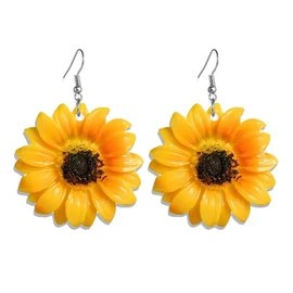 Sunflower Earrings for Women Flower Cute Yellow Plastic Floral Summer Jewelry Gift (Sunflower)