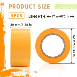 Jinsion 5 Rolls Gold Tape Painter's Masking Tape Removable Masking Tape Painter's Tape Residue-Free for Automotive Decoration Painting Work