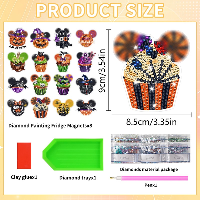 16 Pcs Halloween Mouse Diamond Painting Magnets