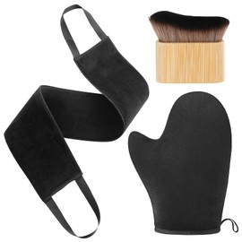 Bohrma 3 in 1 Selbstbräuner Handschuh Selbstbräuner Applikator Set, Schwarze Bräunungshandschuhe aus Polyester Wiederverwendbarer Bräunungshandschuh für SelbstbräunerTasche Schwarze Wiederverwendbarer