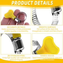 16 Pieces 4 Size Hose Clips Set with Handle, Adjustable 10-44mm Range Stainless Steel Hose Clamps, Stainless Steel Tightening Clips for Pipes, Tubes, Garden Hose, Washing Machine, Plumbing Repairs
