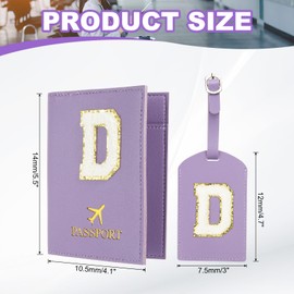PATIKIL Passport Holder for Travel, Initial Passport Cover and Luggage Tag Set with Alphabet Chenille Letter Patch Travel Wallet Bag Suitcase Identifier for Women Family Travel Purple D