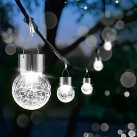 PARTPHONER 12 Pack Hanging Solar Lights Outdoor, Waterproof Solar Globe Lantern with Handle and Clip, Decorative Cracked Glass Ball Lights for Christmas Decor, Tree, Yard, Garden, Patio (Cold White)