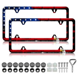American Flag Eagle License Plate Frames - 2 Pack Patriotic Stainless Steel License Plate Holder Covers,Rust-Proof Waterproof Car Decorative Tag Frames for Standard US 12x6 Inch