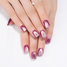 Stbisen Purple-White Shift Press on Nails Short Square, Cat Eye Press on Nails, Fashion Gel Fake Nails, Reusable Acrylic Fake Nails, Glossy Stick on Nails for Women, Glue on Nails Kit, Mystic Rose