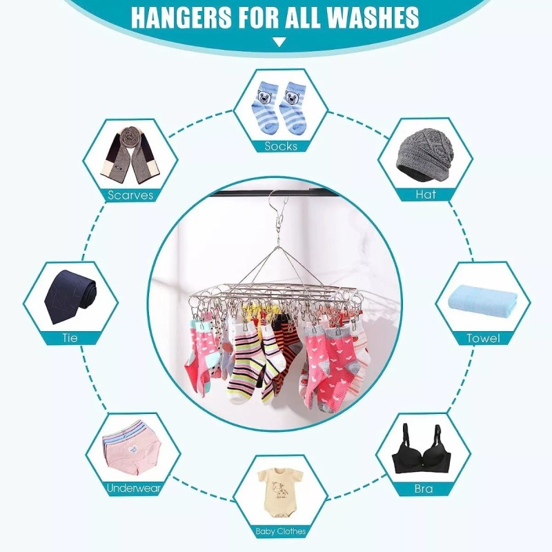 SANBREVE Tendedero Portatil Ropa Secadora Acero Inoxidable 40 Pinzas